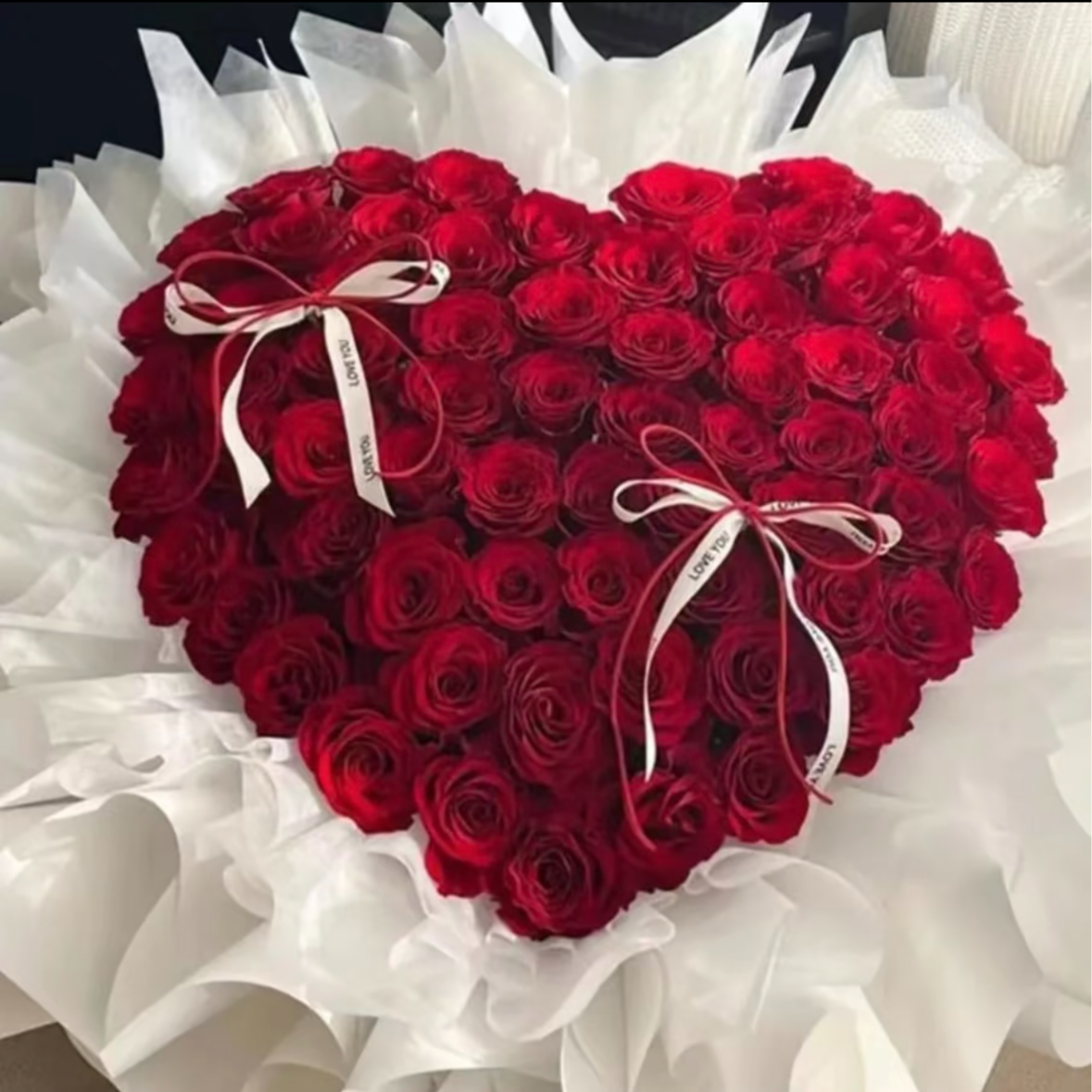 【纸短情长】52朵红玫瑰心形芭蕾风花束送女友老婆生日鲜花礼物花束