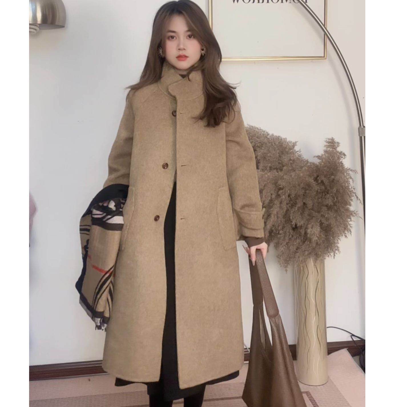 冬季新款小个子羊毛大衣立领时尚外套0523