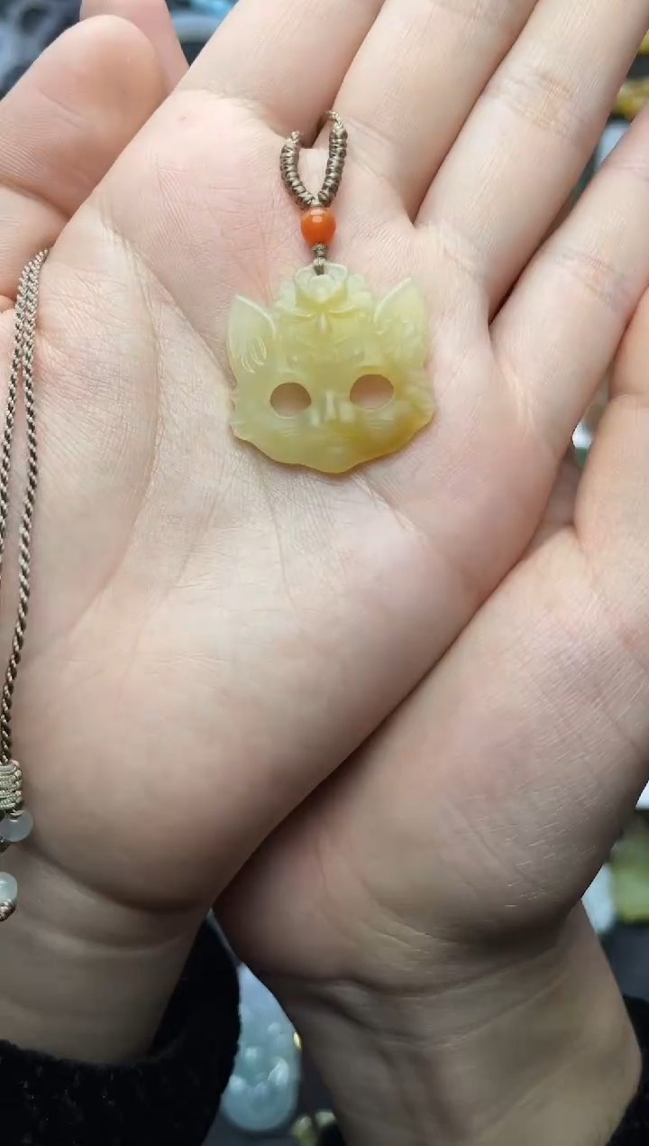 颈饰未镶嵌和田玉猫咪面具06