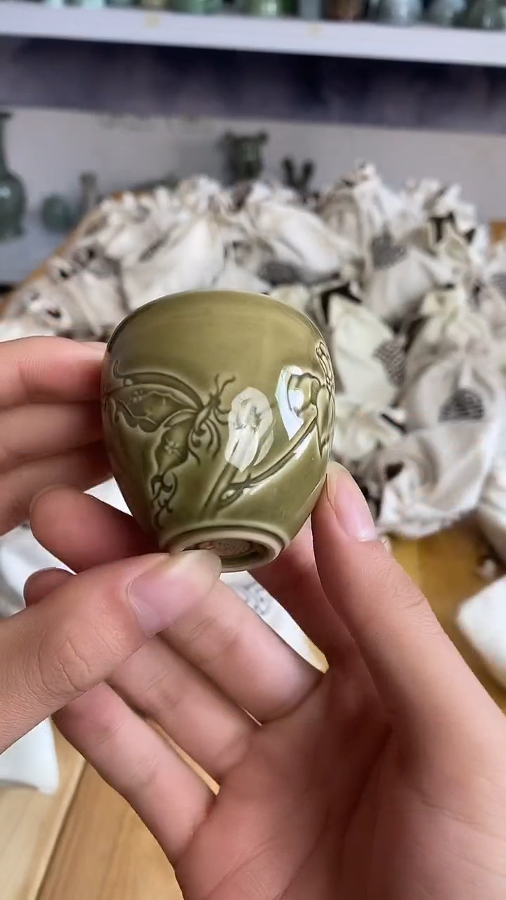  【山隐青瓷】龙窑柴烧杯子 微瑕   20-30CC