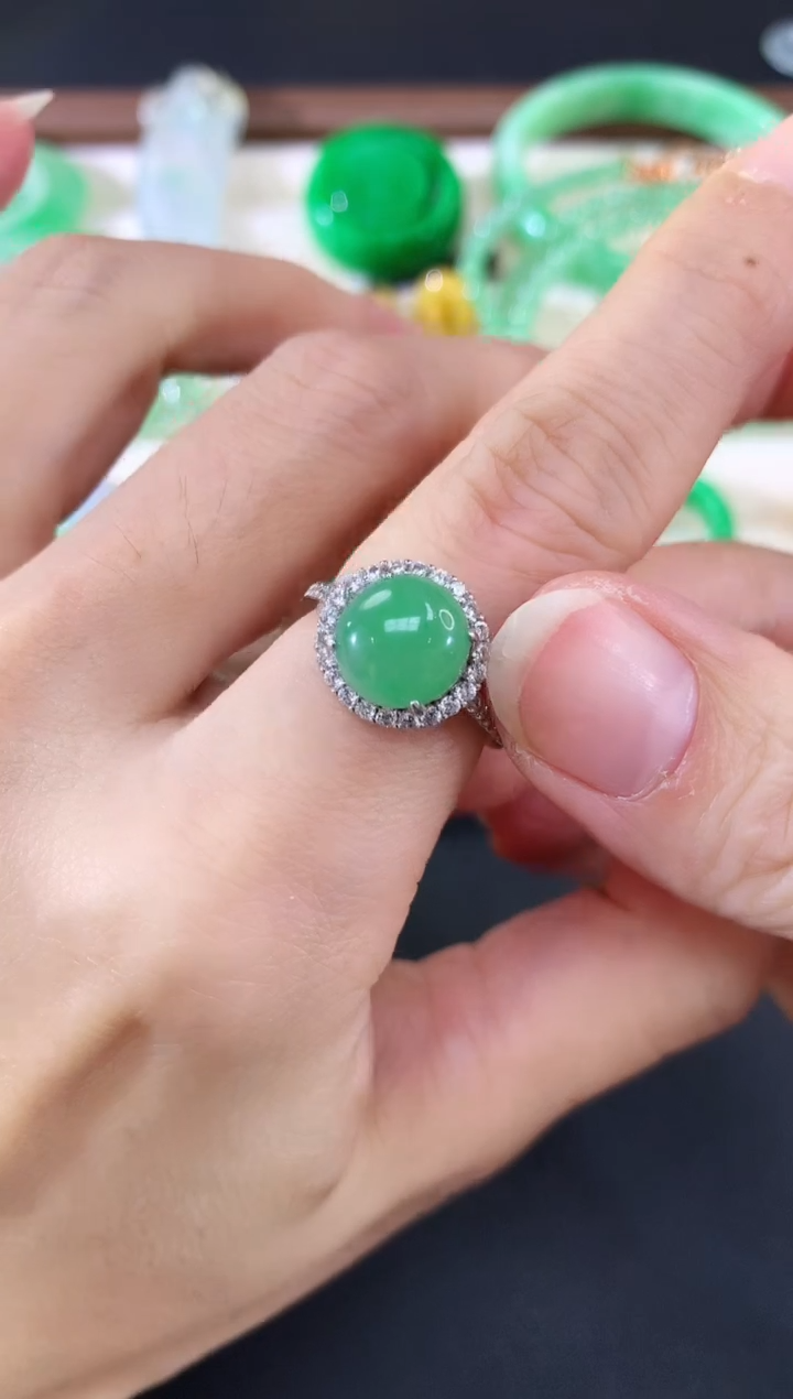 银S925镶嵌戒指翡翠308买断场不退不换|299