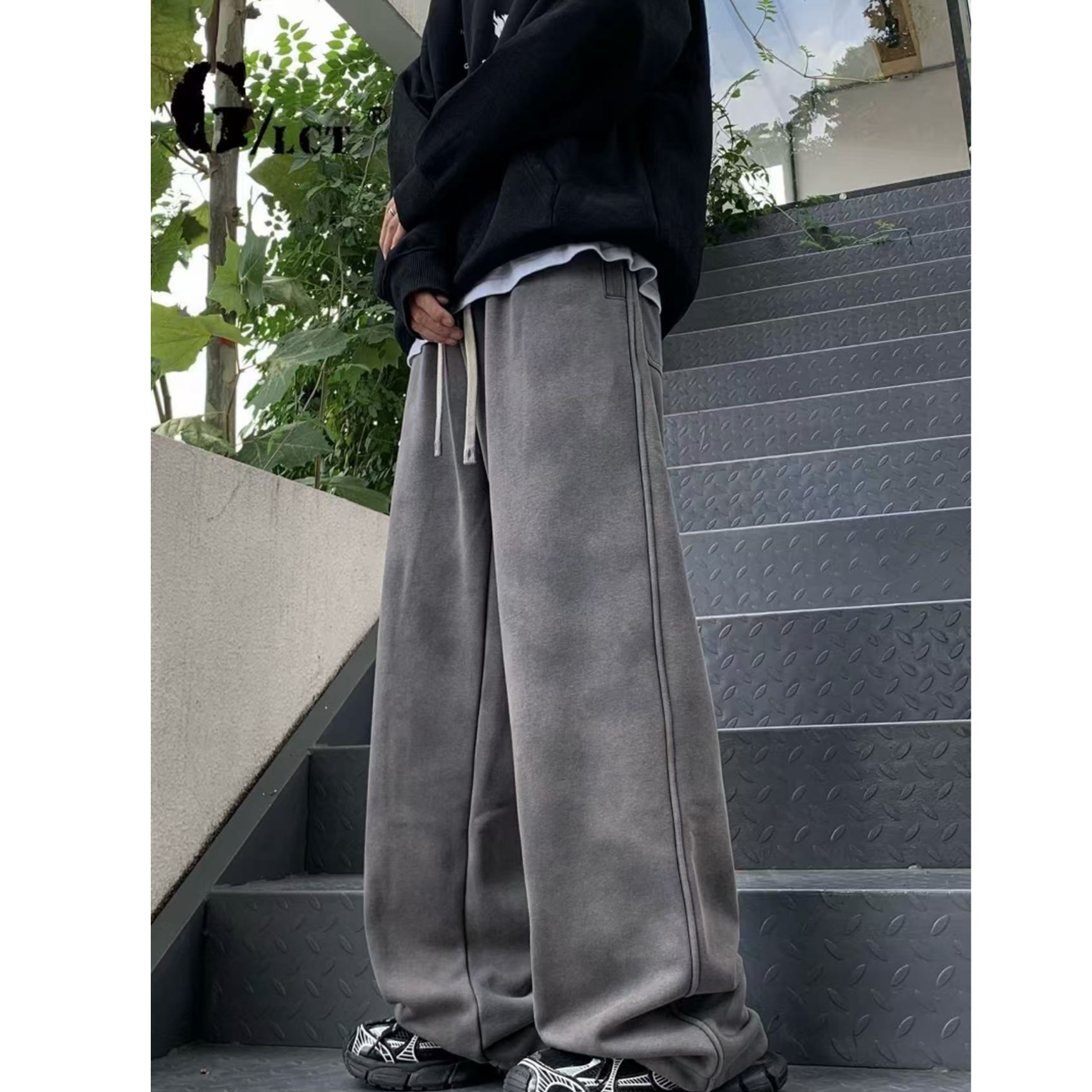 【1062-灰色】青少年秋冬加绒款运动卫裤