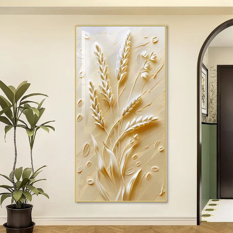 现代轻奢风黄金麦穗收获季玄关走廊饰画入户过道手工晶瓷装饰挂画