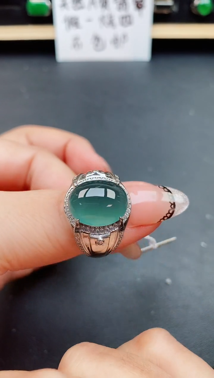 翡翠戒指银S925镶嵌50800