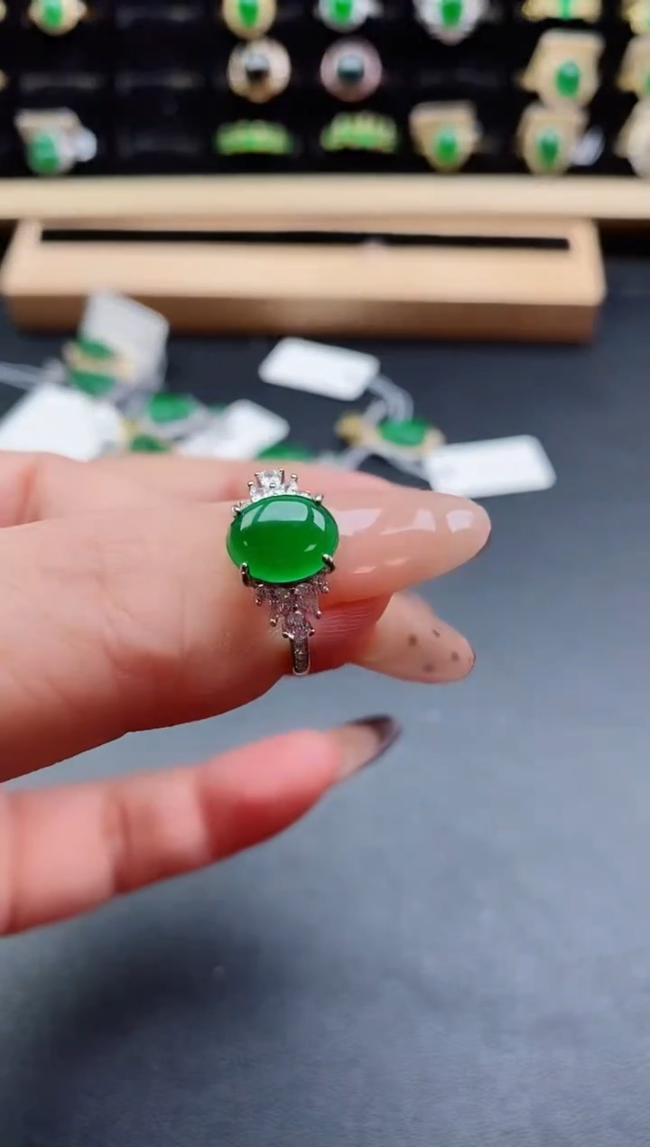 银S925镶嵌戒指翡翠1