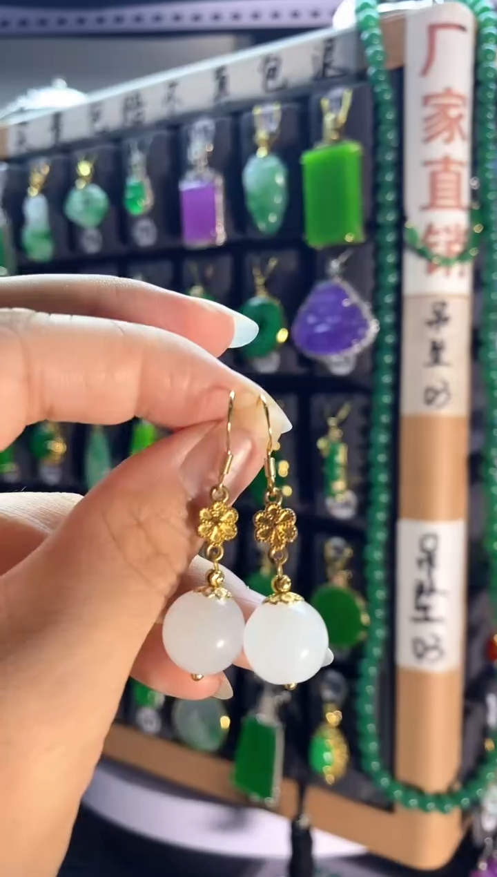 和田玉银S925镶嵌耳饰01........