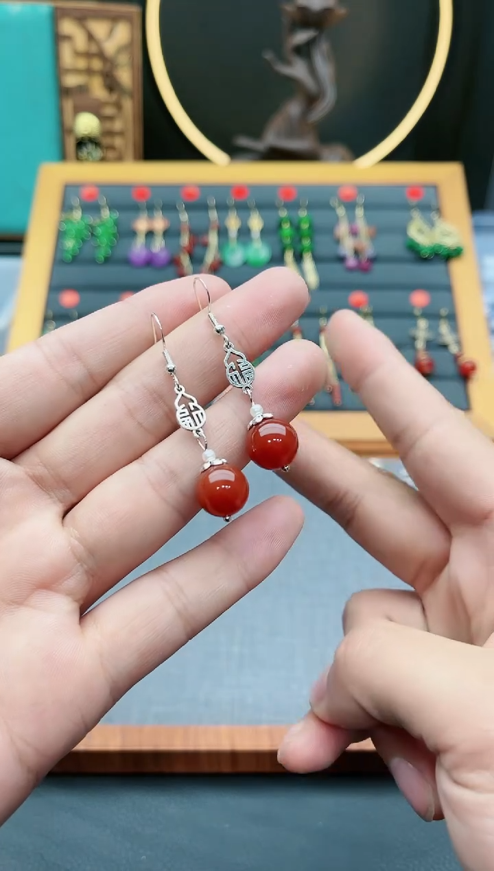 【闪购商品】南红玛瑙耳饰银S925镶嵌230000
