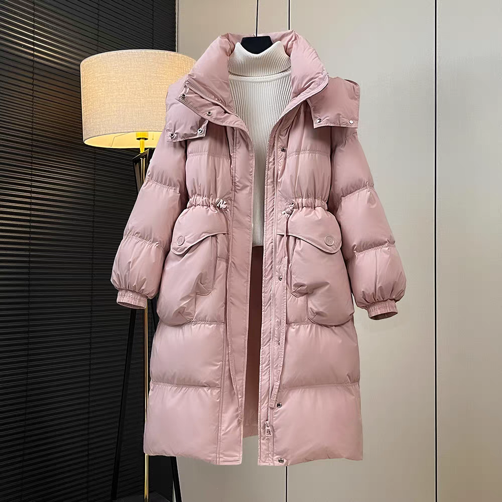 捡漏！2025冬装新款收腰连帽显瘦羽绒服女长款手套款加厚外套