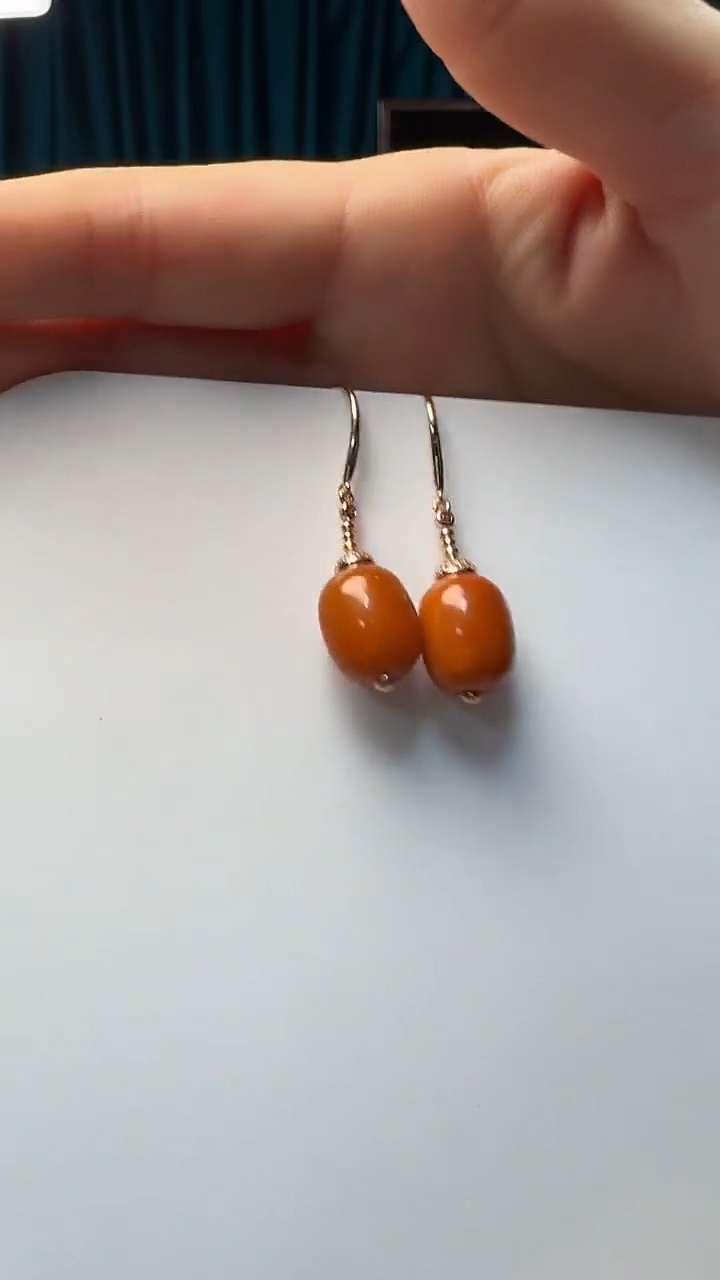 银S925镶嵌琥珀耳饰蜜蜡枣珠耳坠