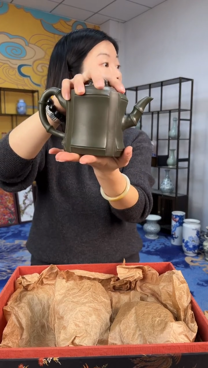 摆件瓷宜兴紫砂壶竹段壶