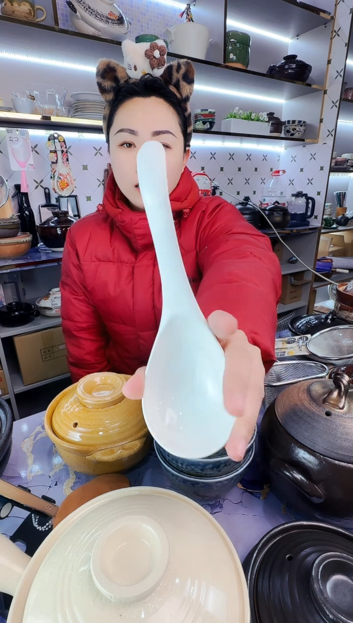 日本进口万古烧汤勺白色