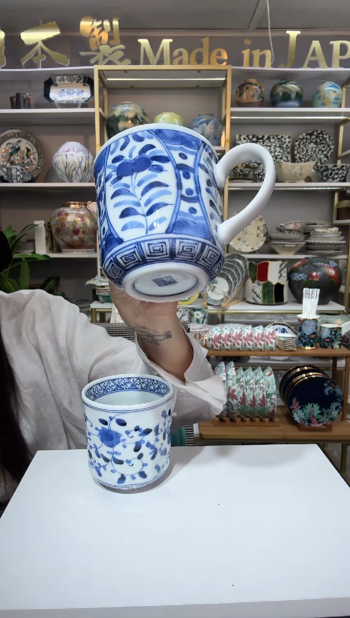 陶瓷蓝凛堂八角马克杯一只间取蓝花