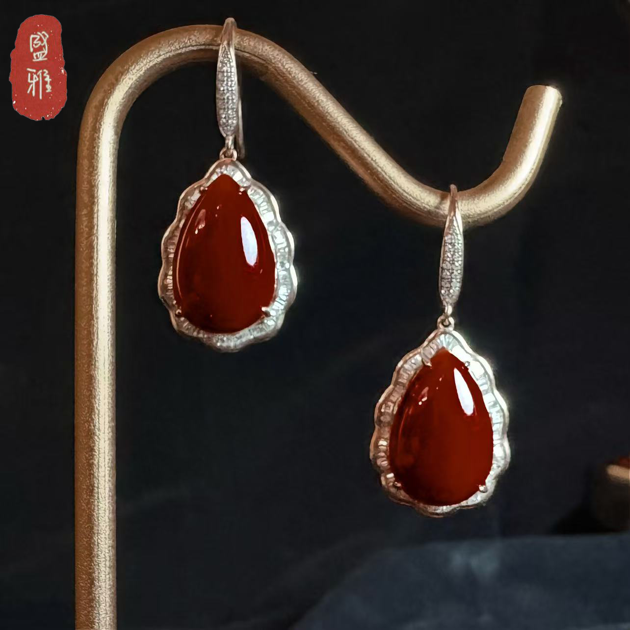  【阿卡牛血】碧海丹心-天然珊瑚制品18k金耳挂一对-27193