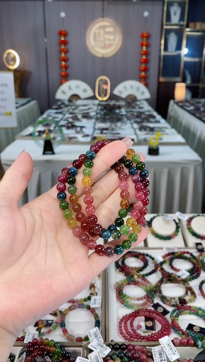 未镶嵌收藏级老矿碧玺彩虹三圈手串7mm+碧玺hon多样性发货 一条