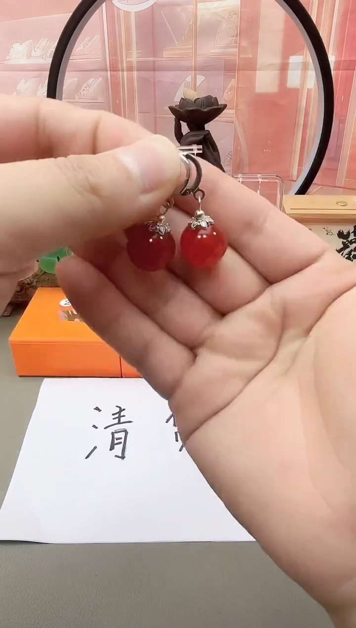 银S925镶嵌耳坠玛瑙/玉髓y281