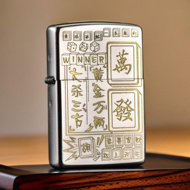 Zippo打火机正版205磨砂镀铬深雕双面黄金万两防风送男友礼物MBJ1