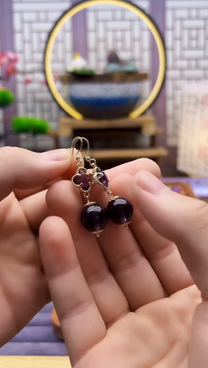 紫晶耳饰14K金镶嵌E63