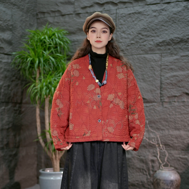 秋冬加厚棉服秋冬女装百搭复古棉袄宽松大码棉衣民族风