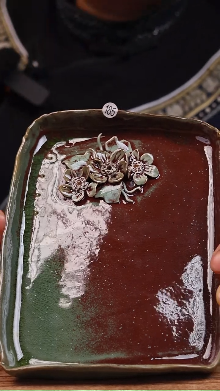 牙舟陶冗平窑青釉窑变置物盘35