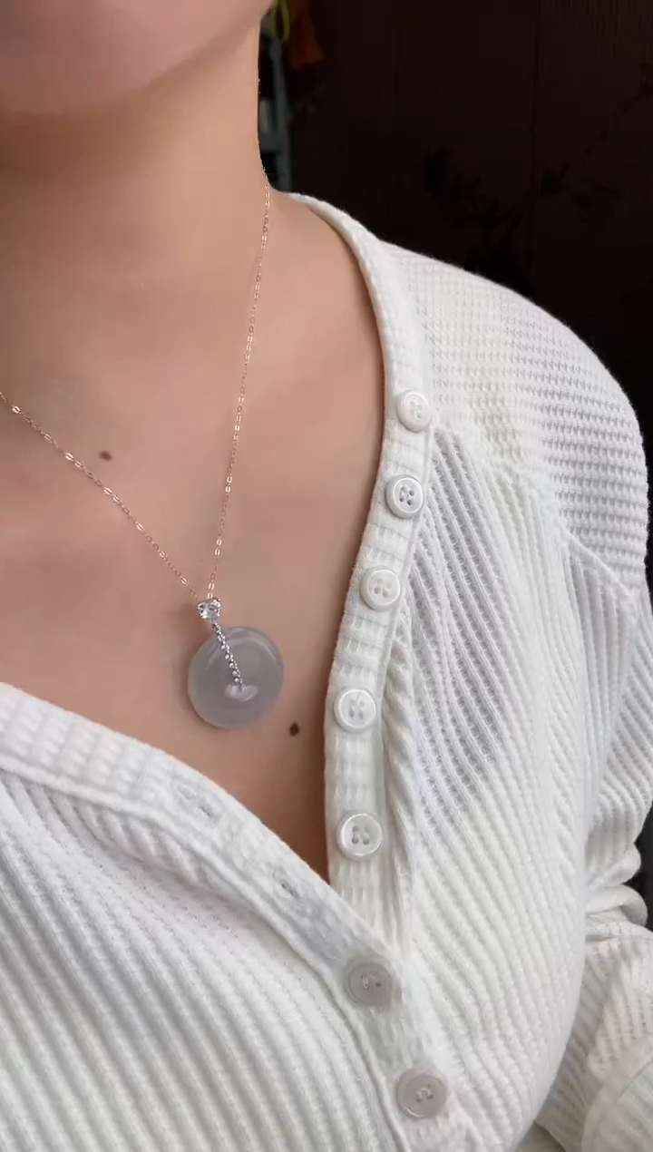 颈饰银S925镶嵌翡翠天然A货缅甸翡翠平安扣