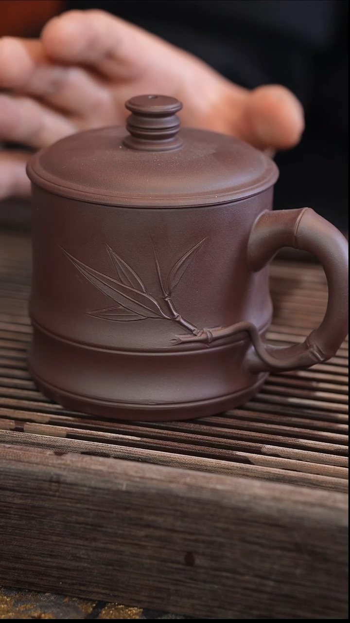 茶壶紫砂竹节盖杯 