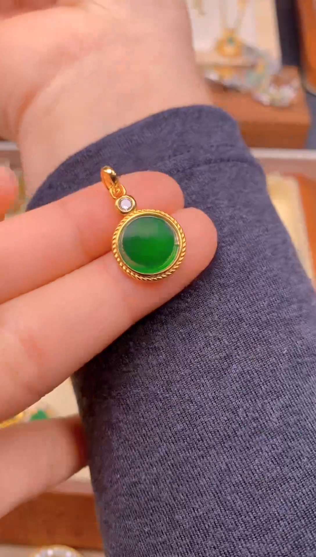 【闪购商品】翡翠吊坠(不含链)银S925镶嵌厚平安喜乐无事牌