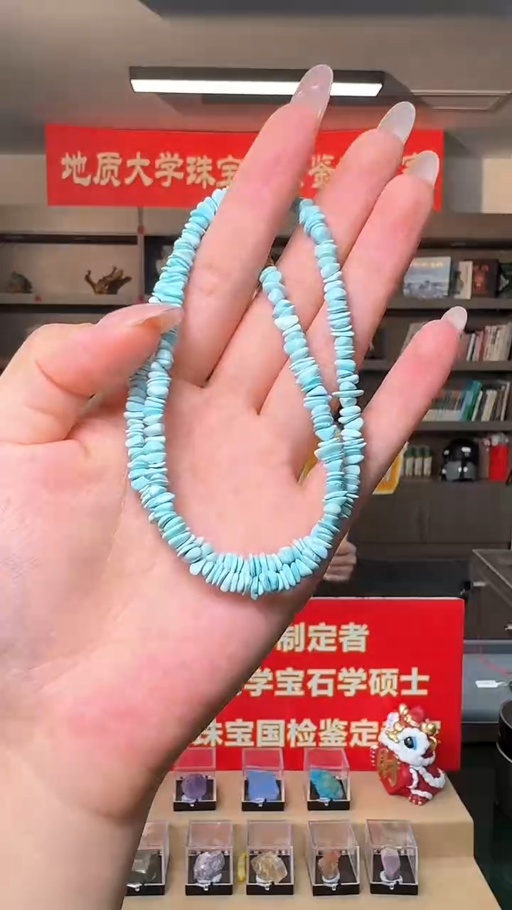 银S925镶嵌绿松石项链绿松石随形项链S925银