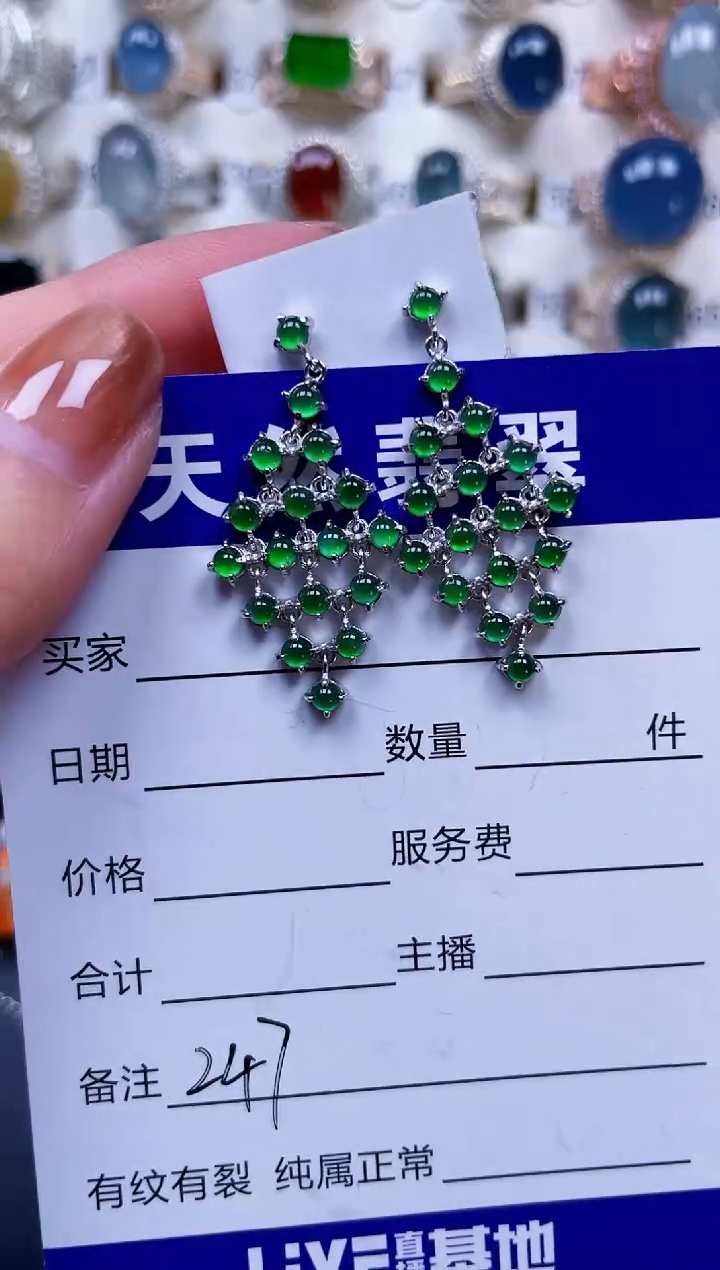 银S925镶嵌翡翠耳饰247