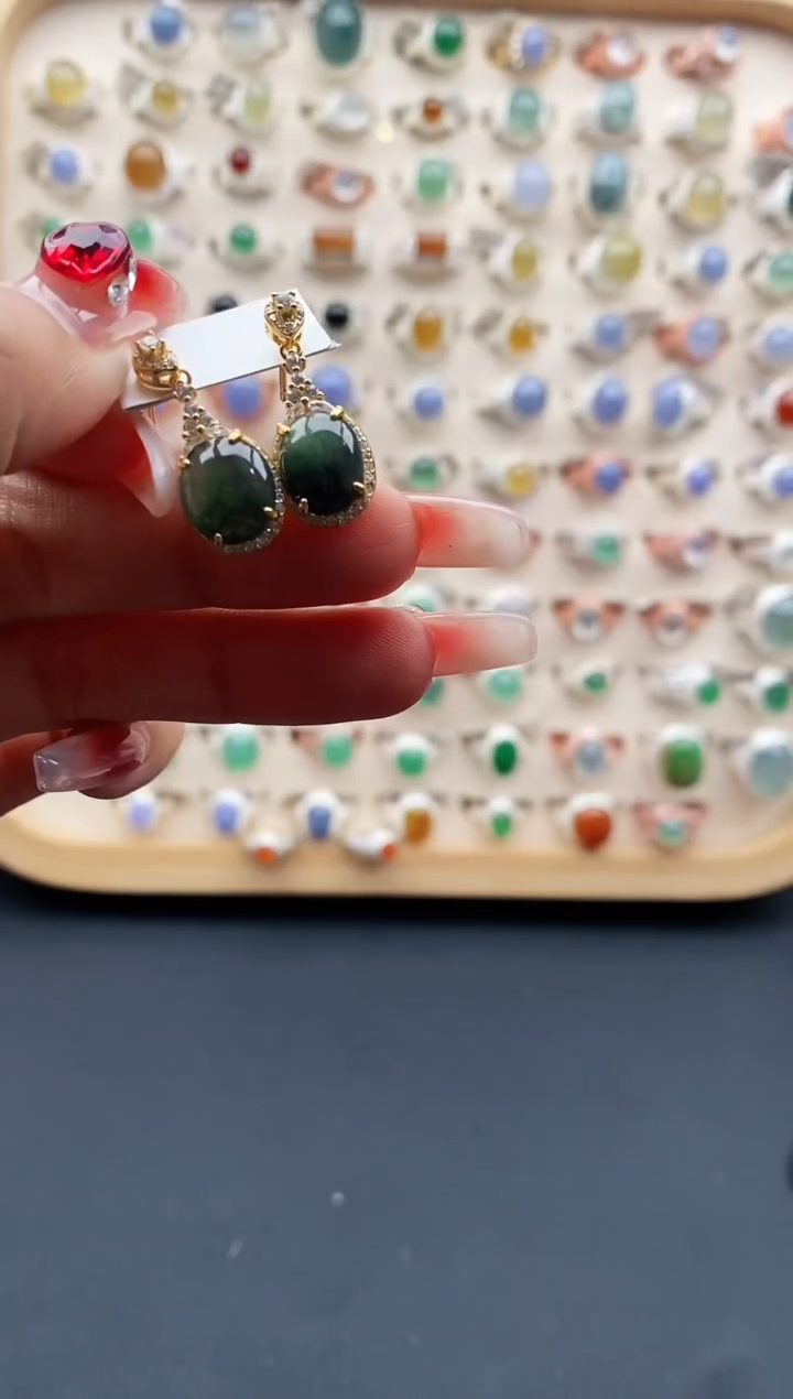 【闪购商品】翡翠耳饰银S925镶嵌缅甸天然A货翡翠333  6+