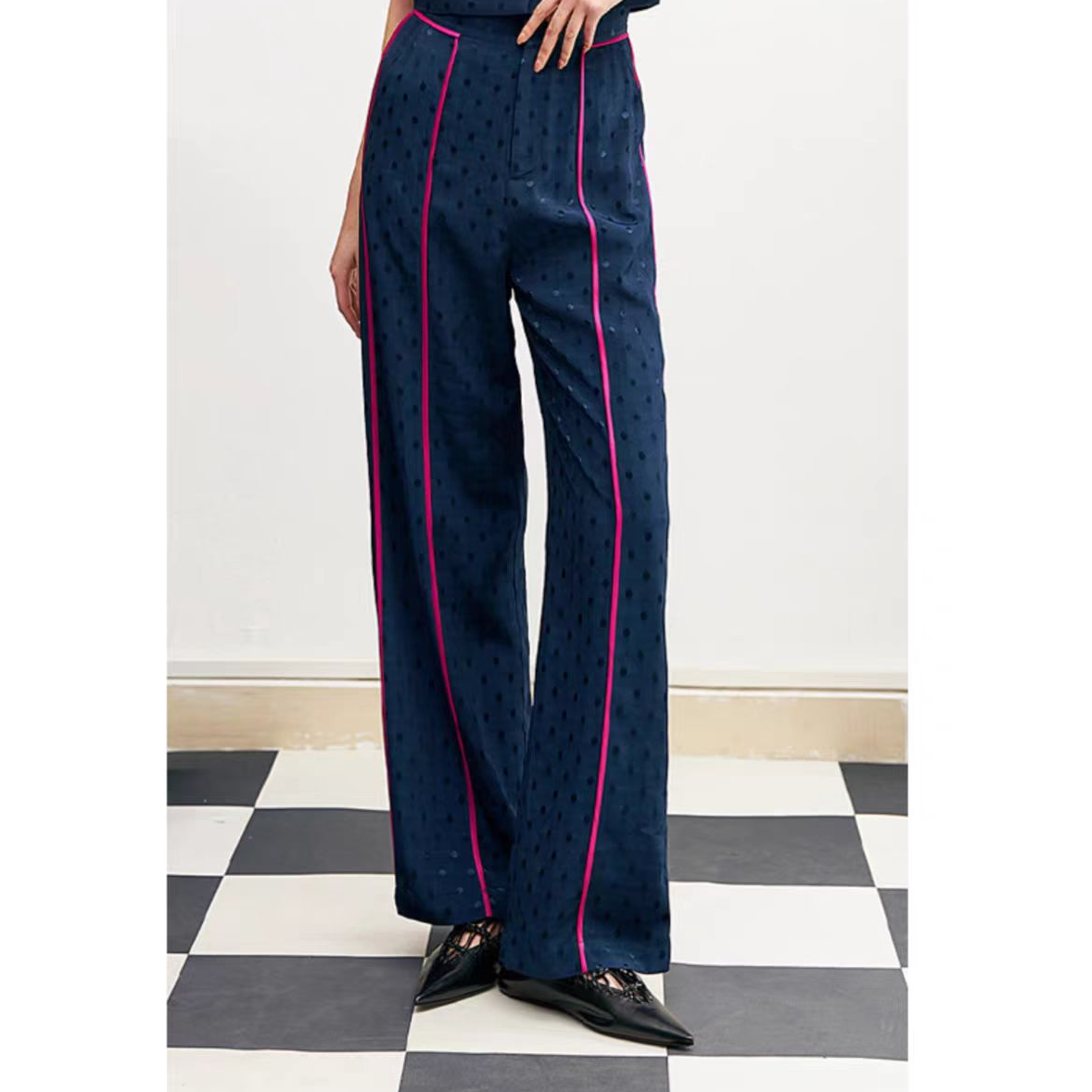 Yeeiou异遊 小众立骨撞色包边高腰显高止口外漏直筒长裤