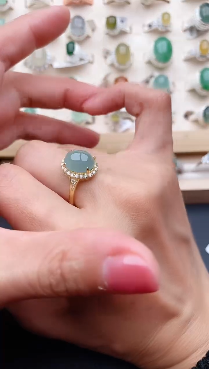 【闪购商品】翡翠戒指银S925镶嵌缅甸天然翡翠333   10-、10