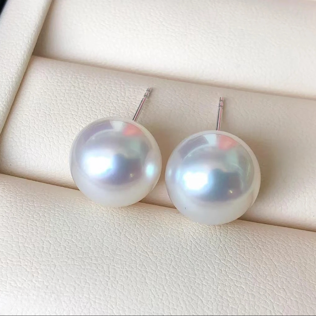 【玺润珠宝】淡水极光珍珠耳钉12-13mm 时尚【多样性发货】        