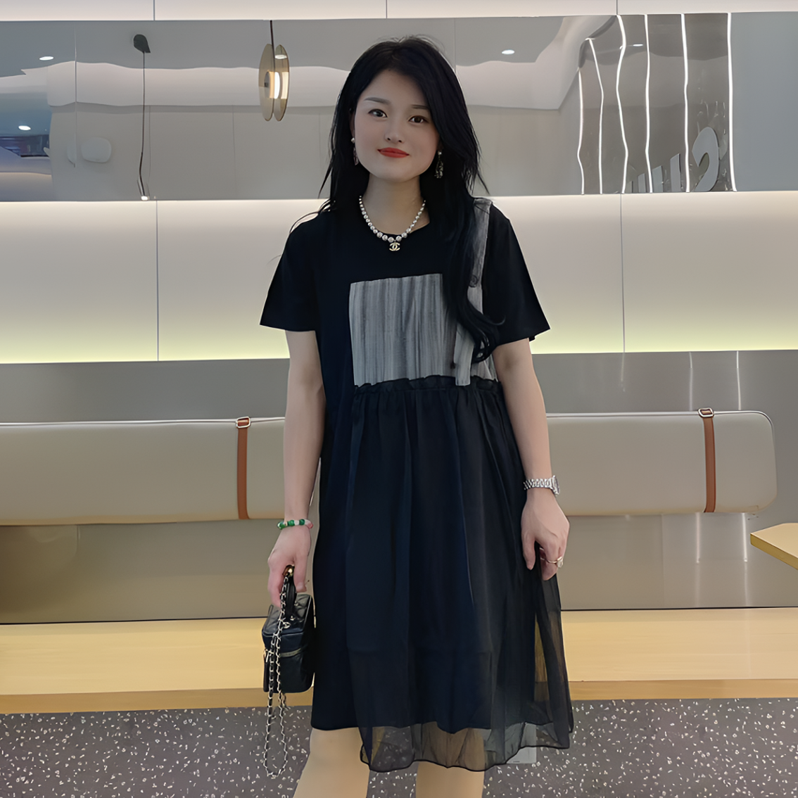 【鑫妍专属】大码胖MM连衣裙夏季新款休闲显瘦拼接裙子法式后妈裙