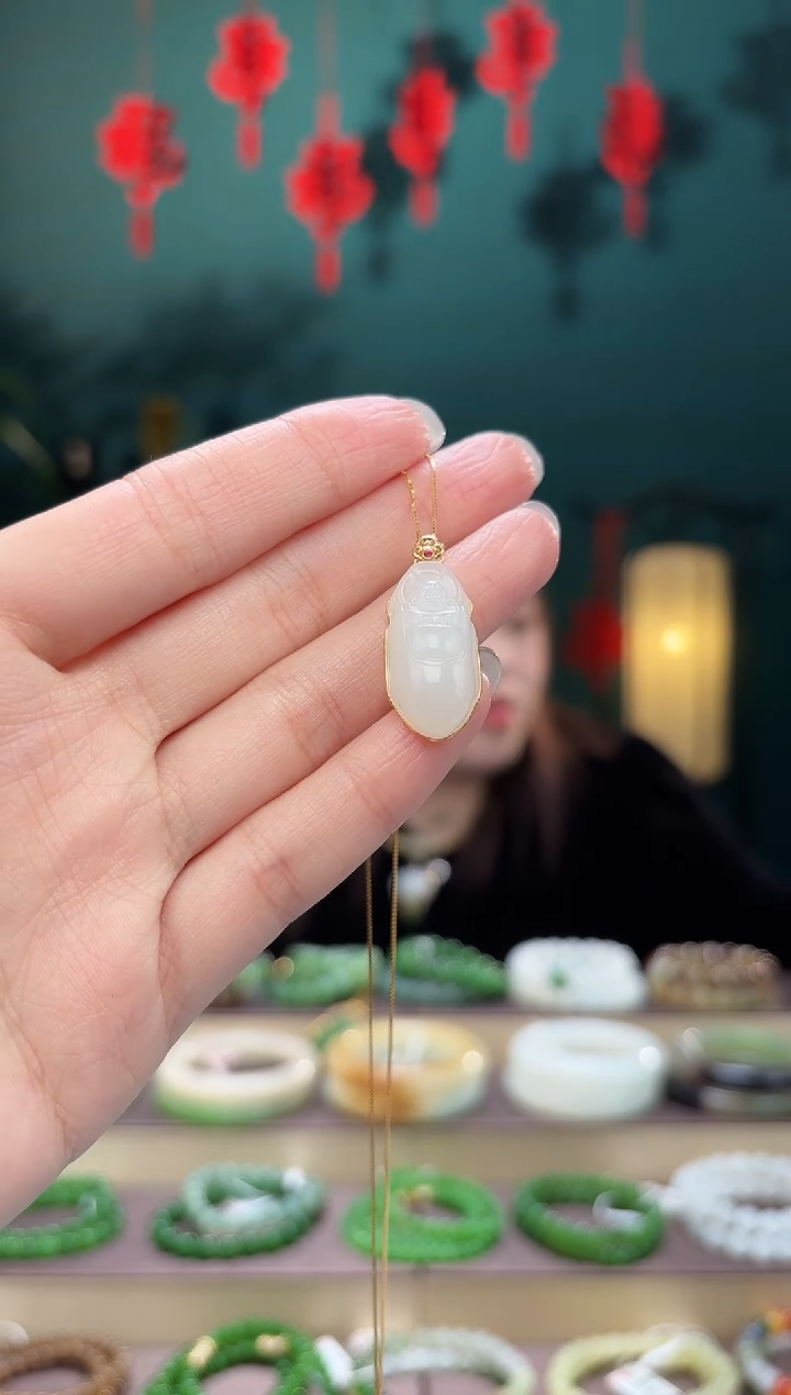【闪购商品】和田玉吊坠(不含链)18K金镶嵌佛公吊坠