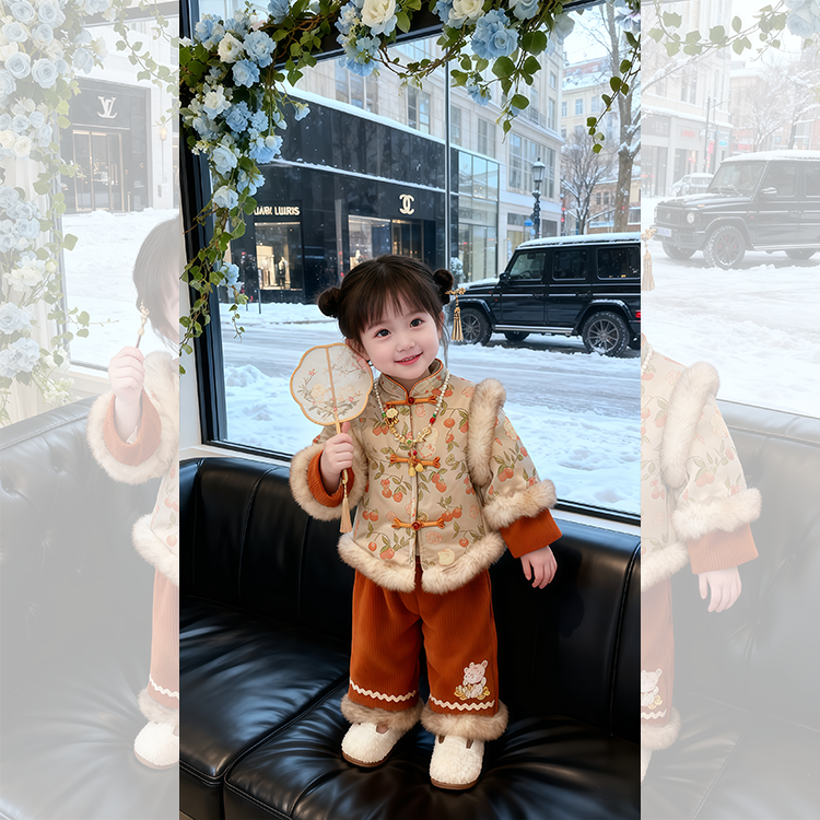 女童拜年服国风套装冬装2026新款周岁小童女宝宝两件套加绒加厚潮