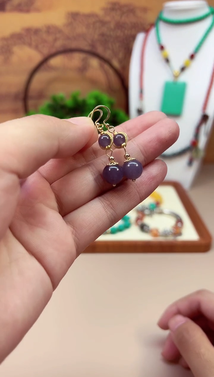 和田玉14K金镶嵌耳饰e310