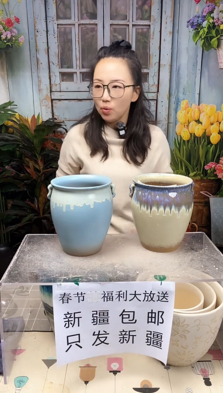 【闪购商品】红陶黄蓝山水双耳两个装