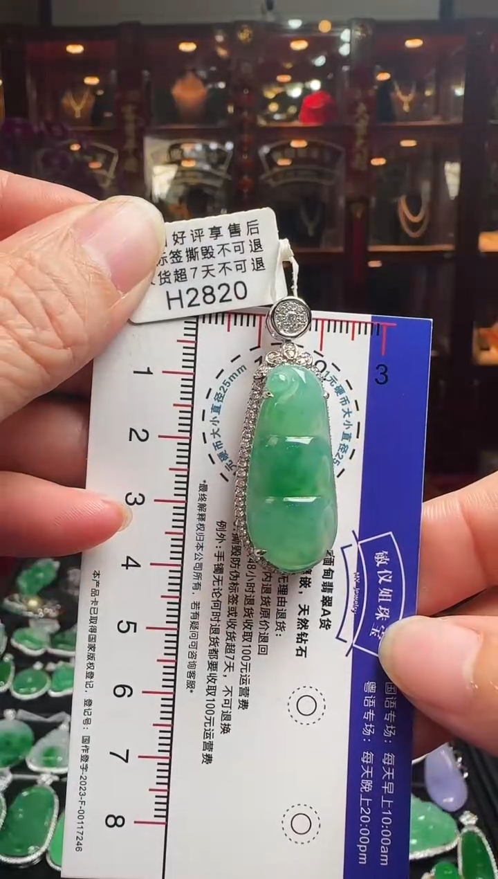 【闪购商品】翡翠颈饰18K金镶嵌H2820冰绿富贵豆