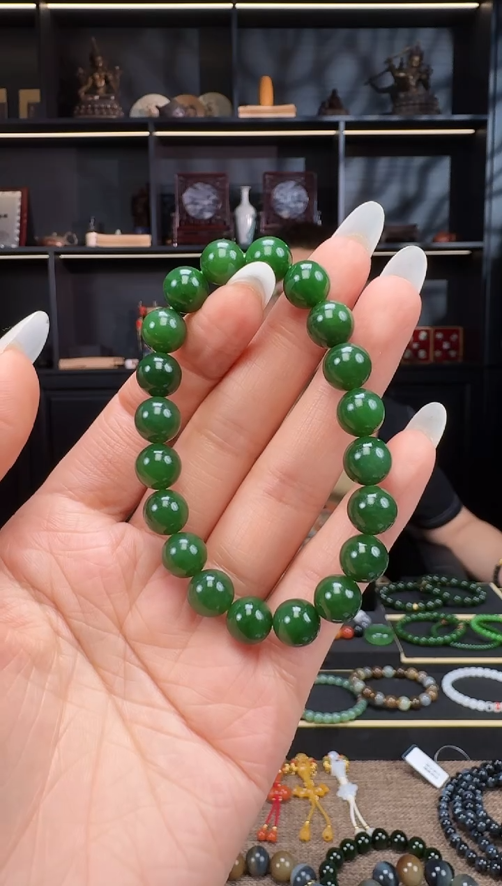 和田玉未镶嵌颈饰10mm碧玉圆珠手串  多样性发