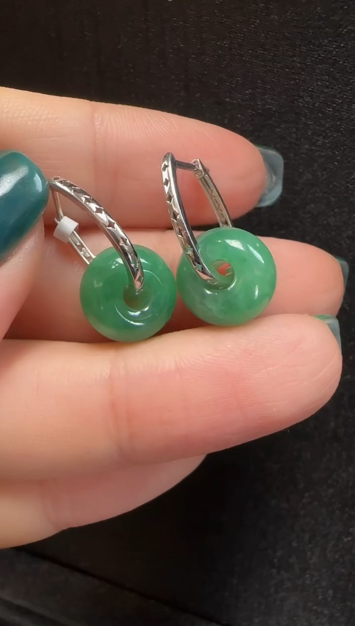 【闪购商品】翡翠耳环18K金镶嵌942甜甜圈一对
