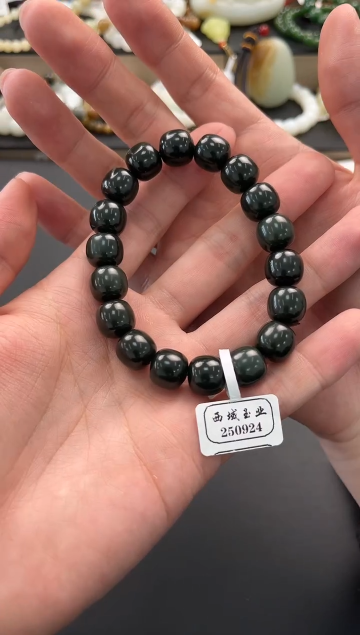 未镶嵌手串和田玉和田黑青老型手串卡12微色差