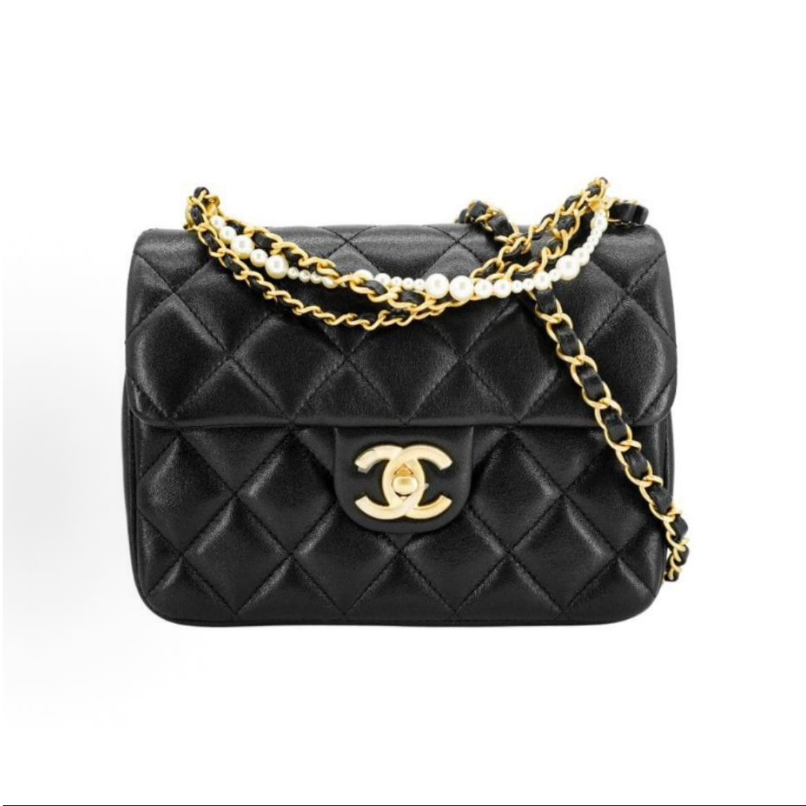 99新 Chanel/香奈儿 24P春夏珍珠皮穿链 珠光小羊皮口盖包单肩包