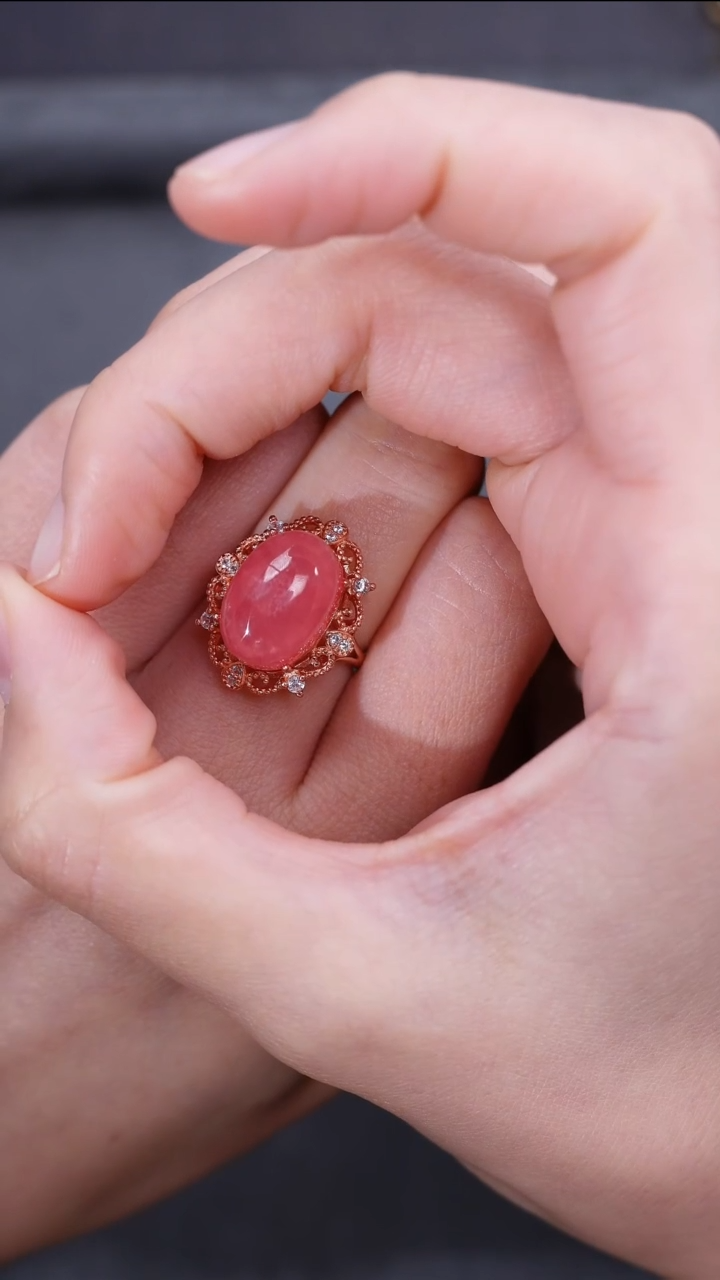 菱锰矿（红纹石）银S925镶嵌手饰手饰