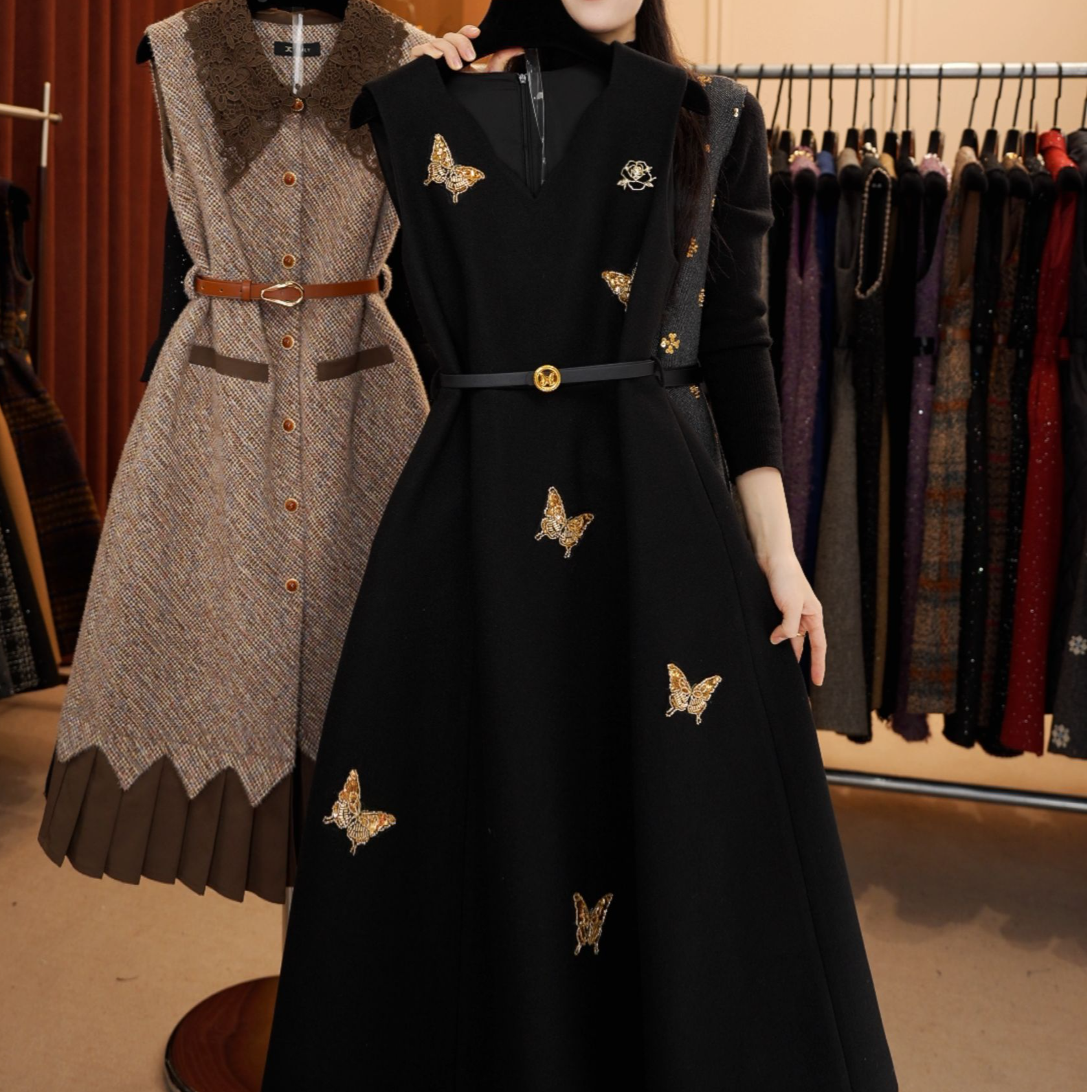 【宠粉价】赫本风轻奢蝶舞气质无袖设计连衣裙NH-WX306