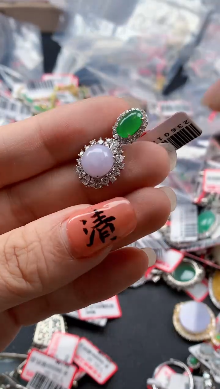 银S925镶嵌戒指翡翠天然A货缅甸翡翠