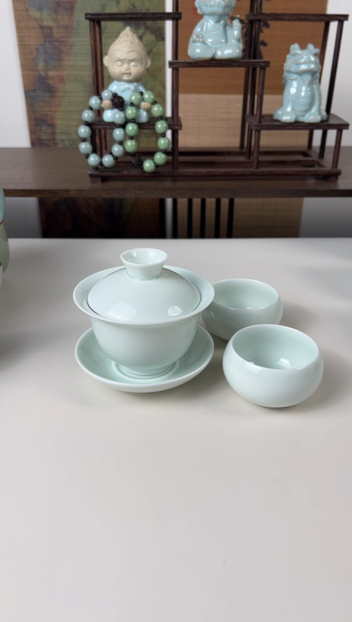 【闪购商品】杯珑匠玉青玉兰盖碗+2只玉青圆融杯