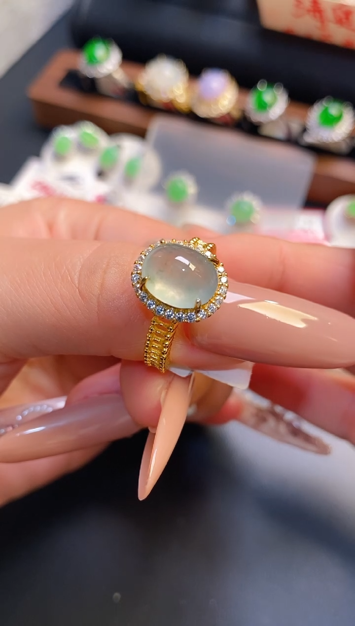 银S925镶嵌戒指翡翠天然