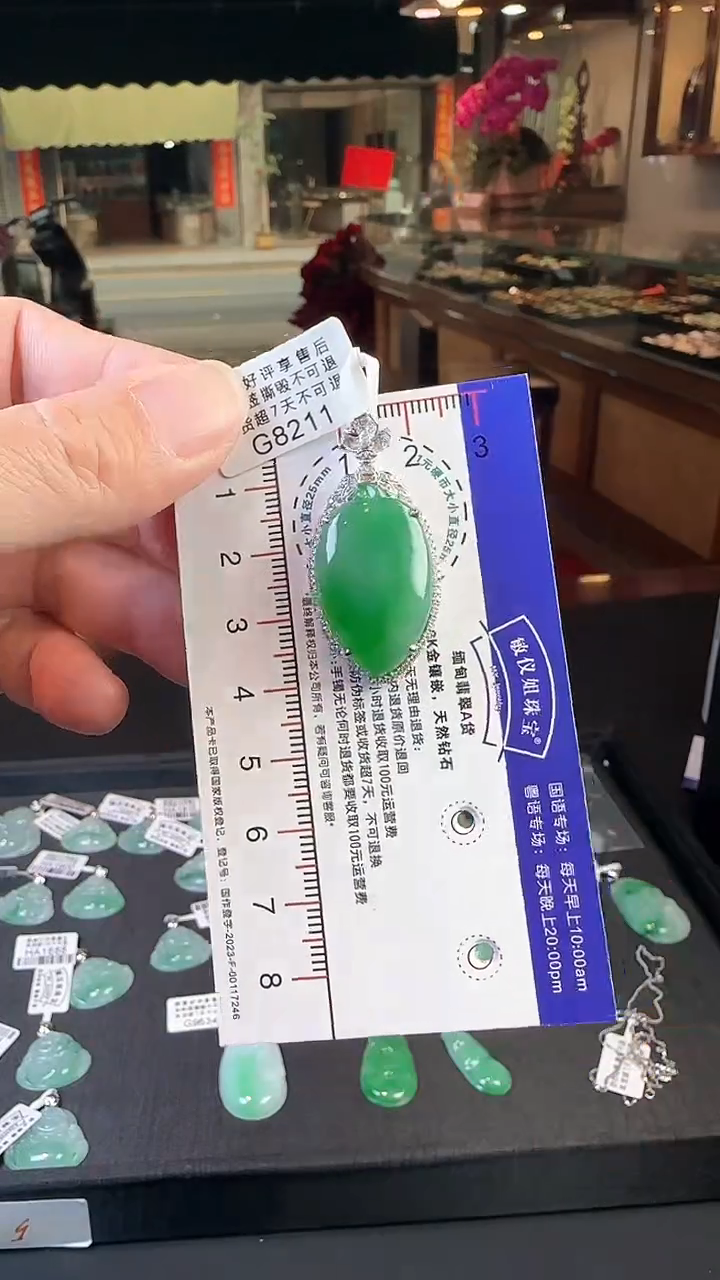 【闪购商品】翡翠颈饰18K金镶嵌G8211冰绿福瓜