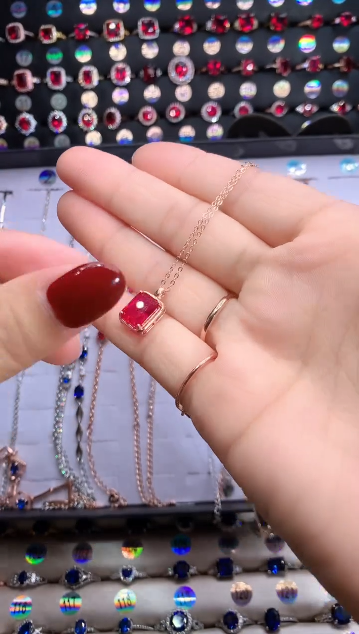 【闪购商品】红宝石吊坠(赠链)银S925镶嵌玫瑰金