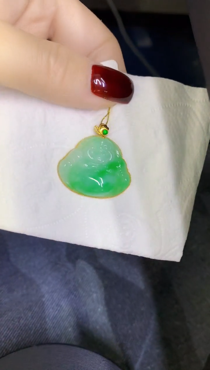 颈饰18K金镶嵌翡翠缅甸天然翡翠A货